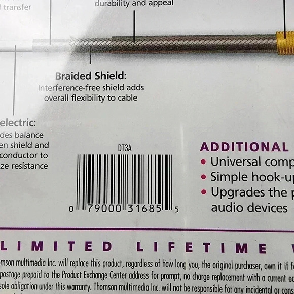 RCA High-Performance Digital Audio Cable DT3A 3ft  24k Gold-Plated Studio, New - Picture 5 of 5